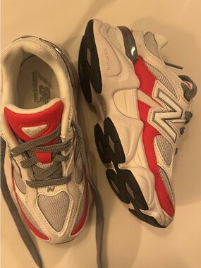 New Balance Kids White Gray and Red Athletic Sneakers